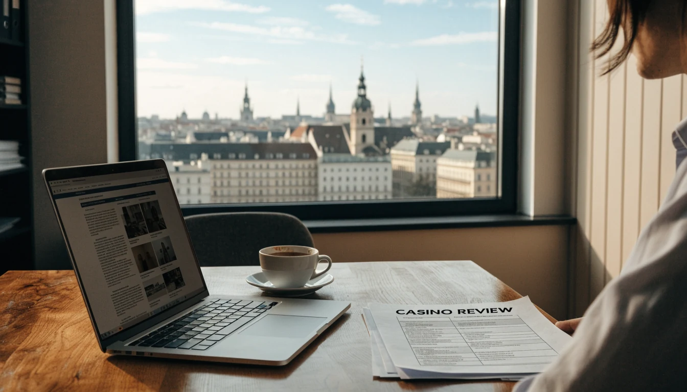 Büro in Wien mit Fenster, Laptop und Kaffeetasse